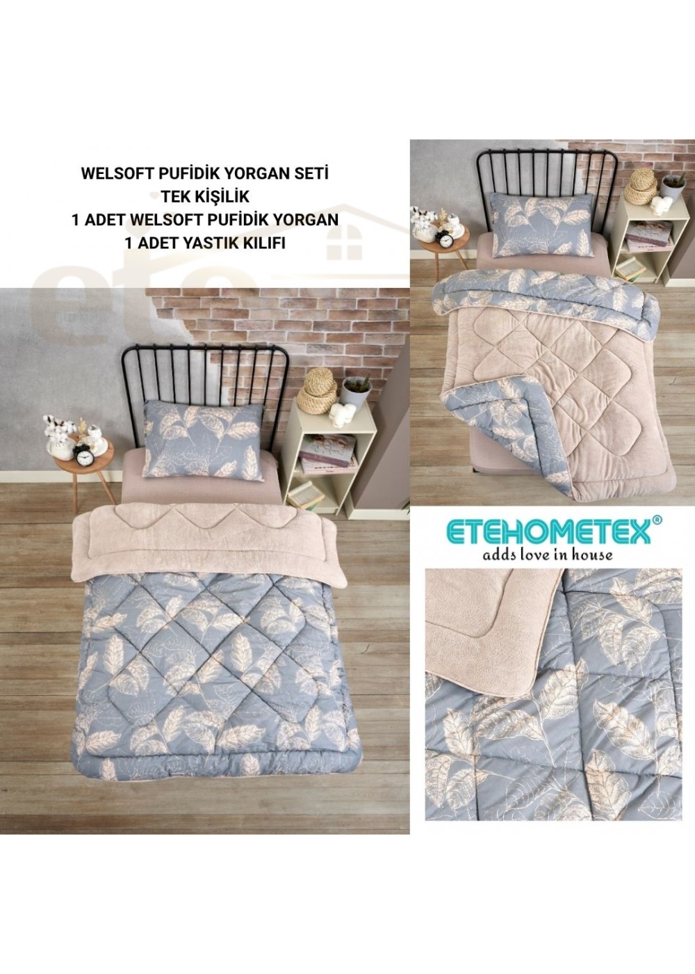 ETE HOMETEX TEK KİŞİLİK LÜX WELSOFT YORGAN SETİ ARİNA BEJ 155X215CM 8696474231848